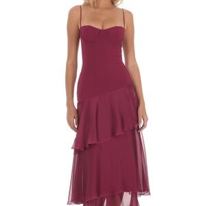 NWT Lucy in the sky Long Ruffle Maxi Dress in Plum